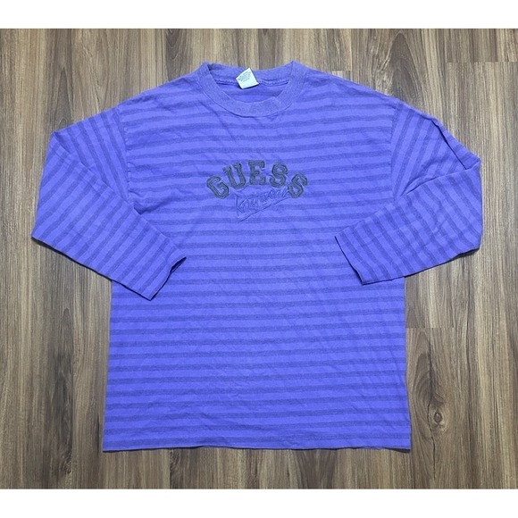 Vintage GUESS Mens Purple Striped Long Sleeve T-shirt Made in USA Sz M/L - Picture 1 of 8